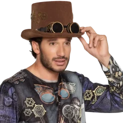 Chapeau Sightpunk avec Lunettes – Chapeau Steampunk Marron