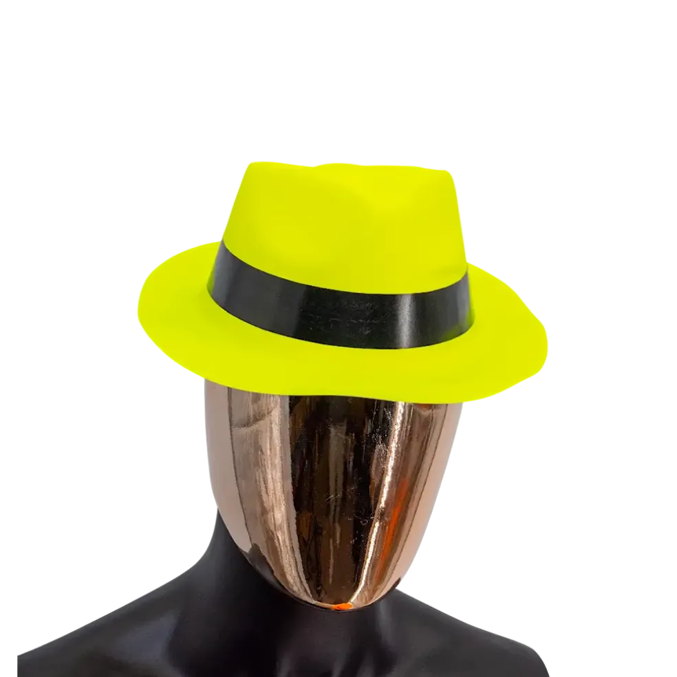 Chapeau Tribly style Mafieux fluo néon Jaune