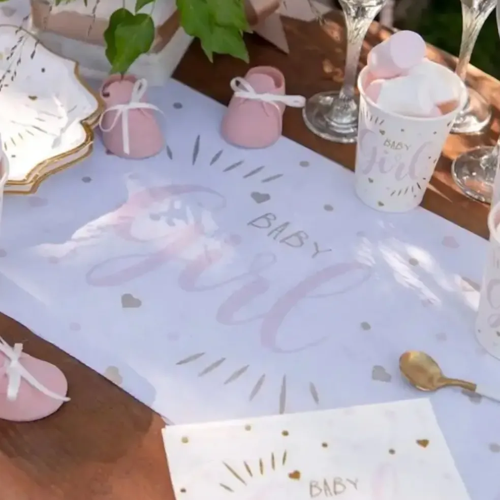 Chemin de table Baby Shower Girl Rose 3 mètres
