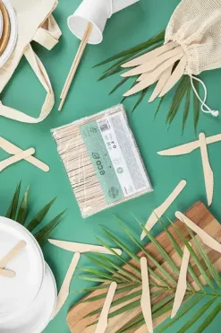 Couteaux en bois 16,5 cm – lot de 100 couverts jetables pour réception et événement