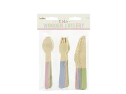 Couverts en bois Pastelove 16 cm – assortiment de 18 couverts pour anniversaire et réception