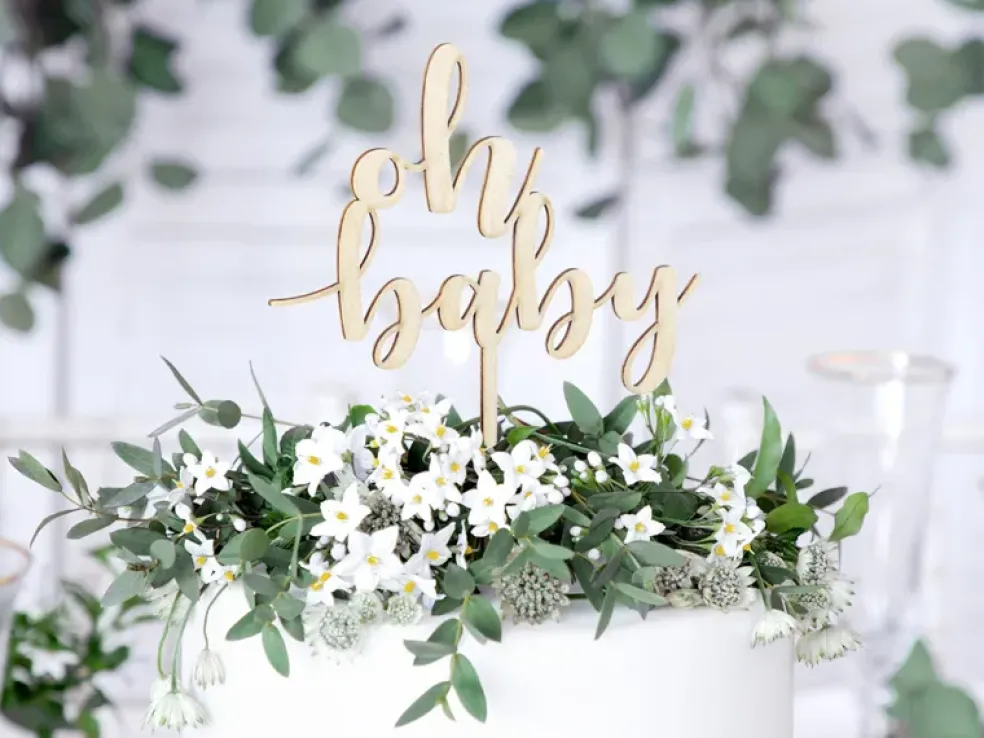 Décoration en bois Oh Bébé 17 cm – décoration élégante pour baby shower et naissance