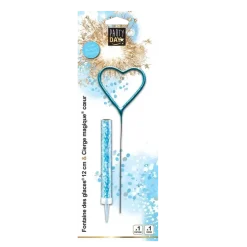 Duo Cierge Magique Coeur & Fontaine Scintillante - Bleu
