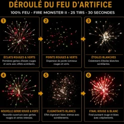 Feu d'Artifice Compact ARDI® 100% FEU - FIRE MONSTER II - 25 Tirs - 30 secondes