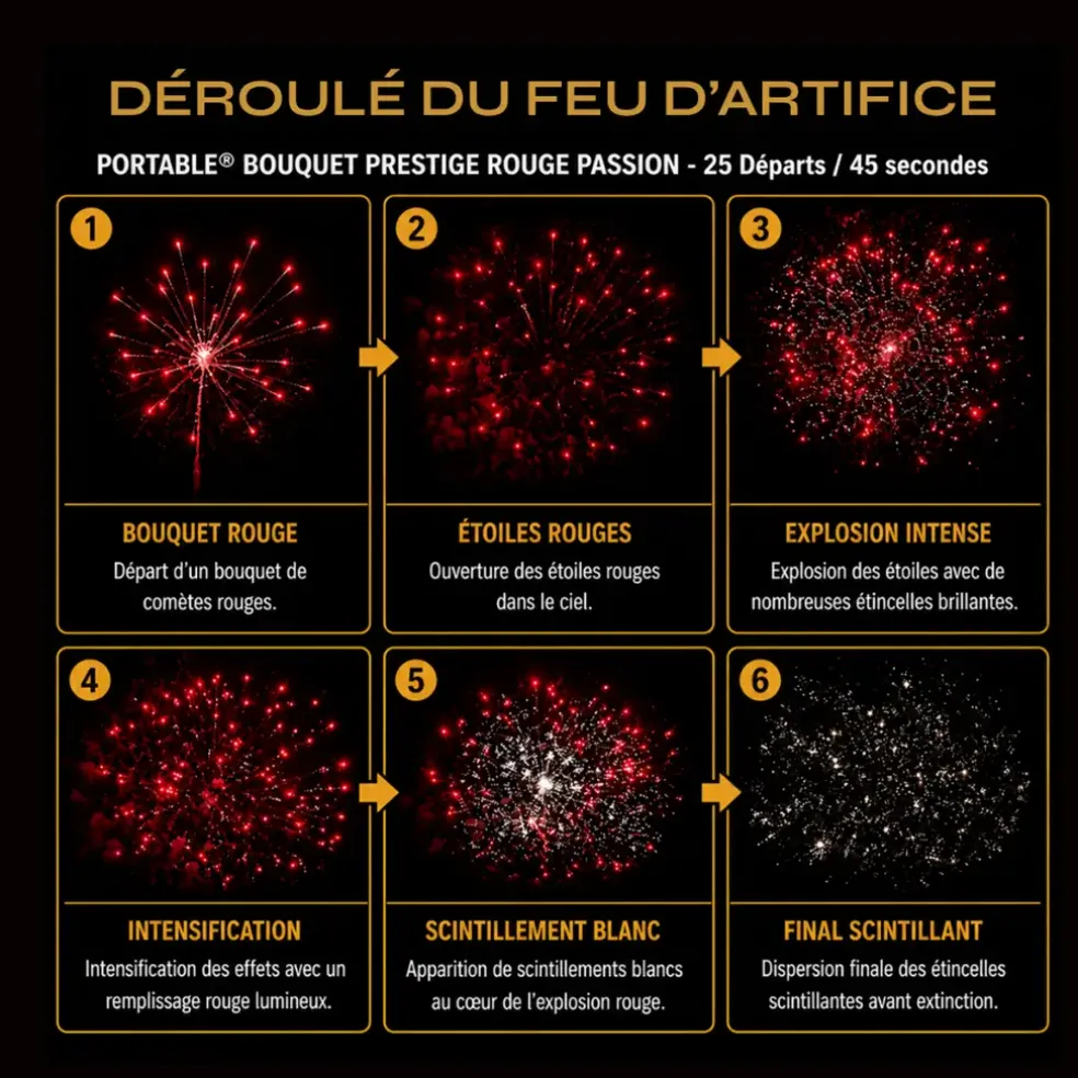 Feu d'Artifice PORTABLE® BOUQUET ROUGE PASSION PRESTIGE - 25 Tirs - 45 secondes