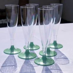 Flûte à Champagne Transparent Pied Vert Pastel 14cl - Lot de 6