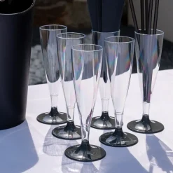 Flûte à Champagne Transparent Pied Gris Anthracite - 14cl - Lot de 6