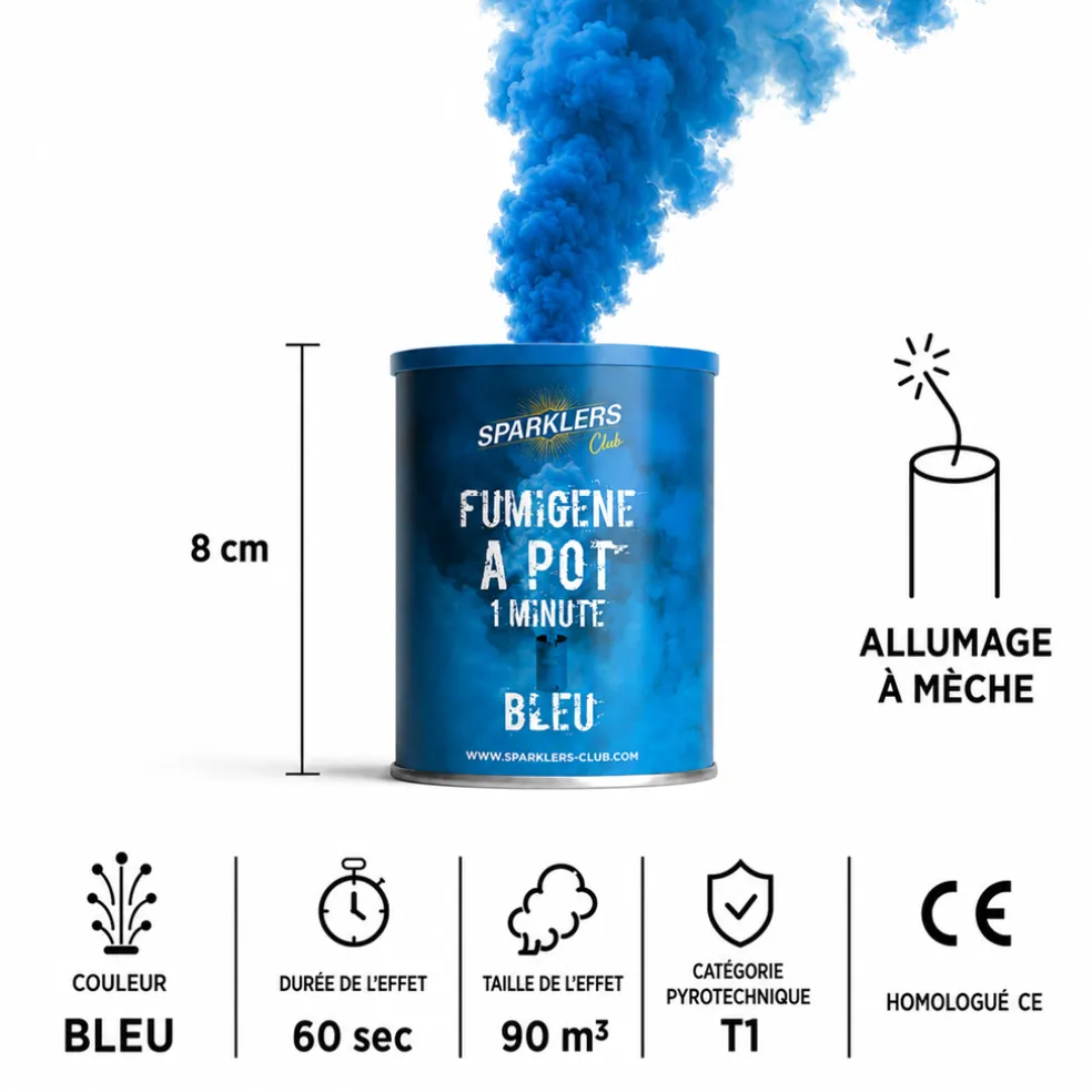 Fumigène en pot 1 minute Bleu (à poser au sol)