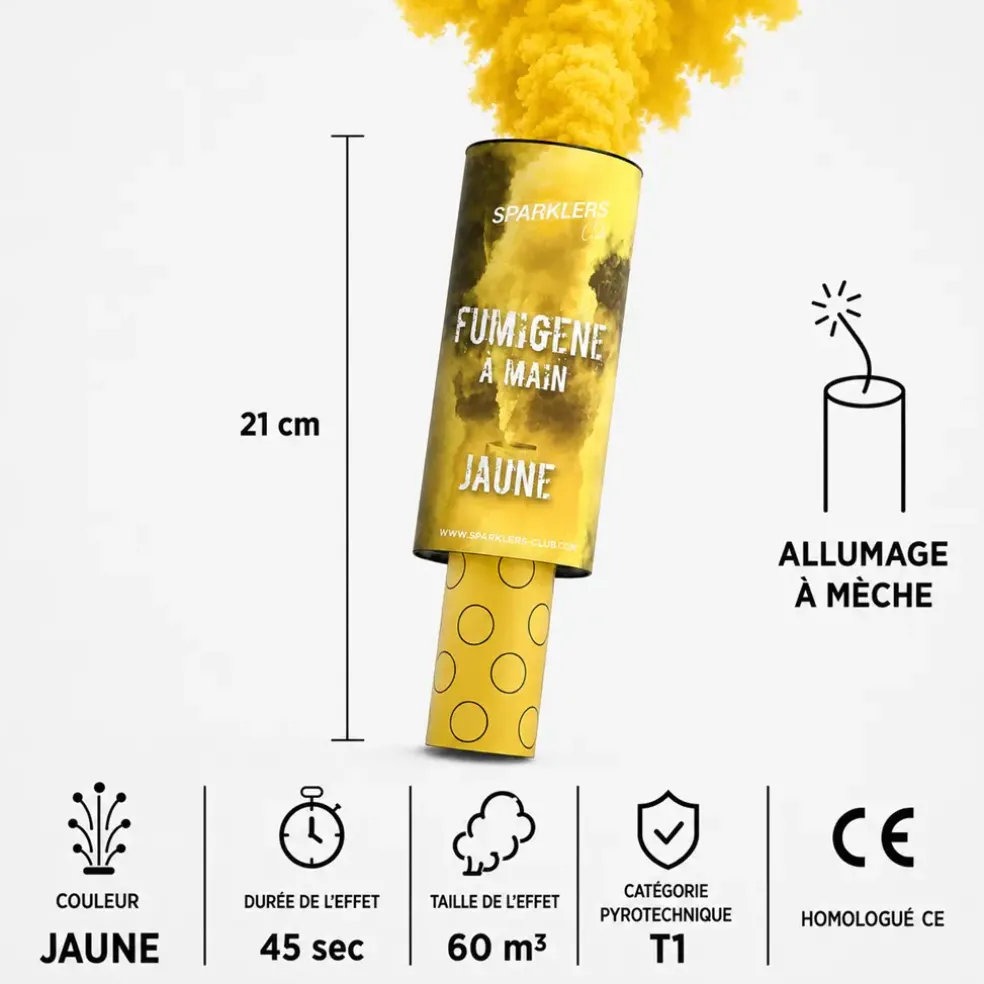 Fumigène à mains 45 secondes jaune