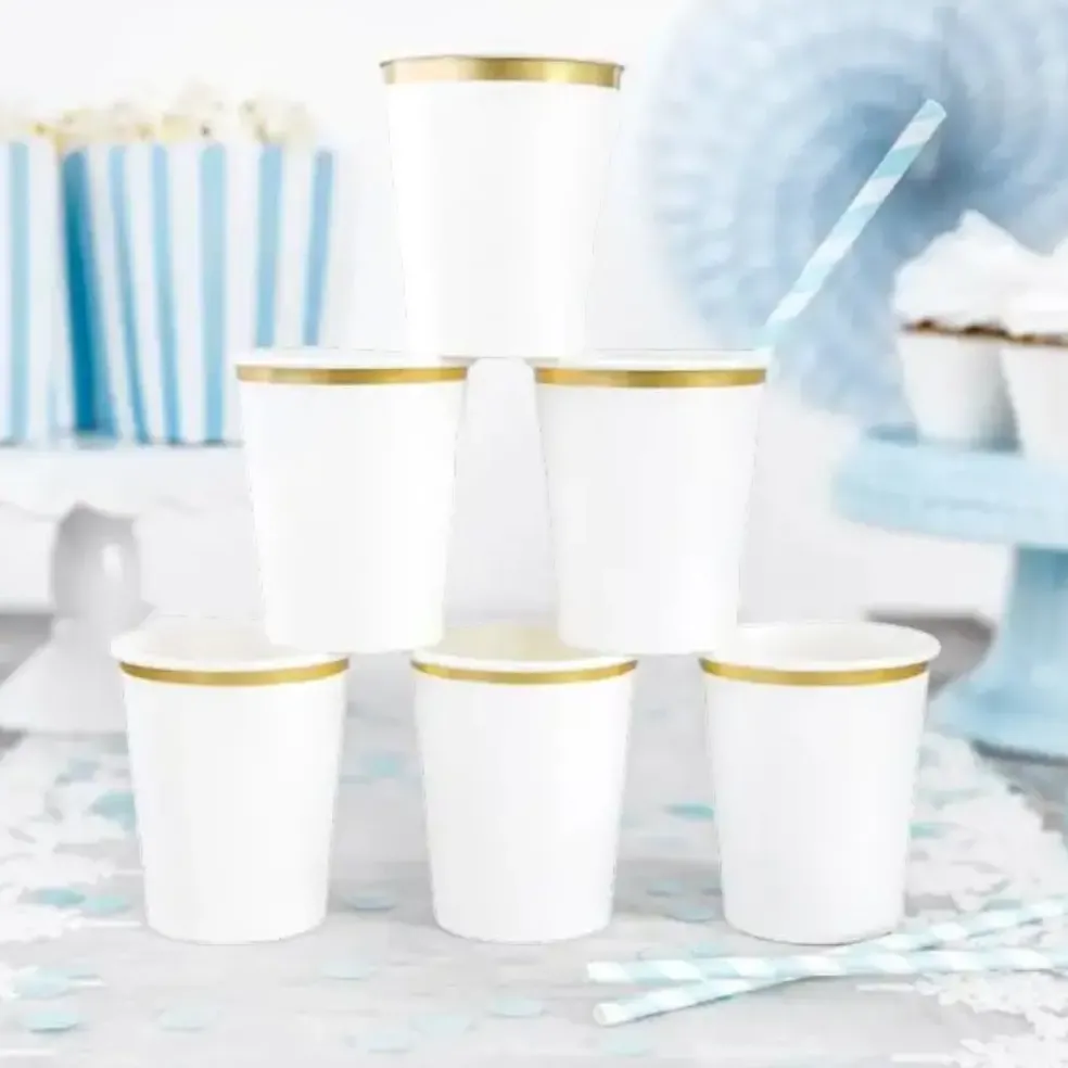 Gobelet en papier blanc avec bord Or (Lot de 6)