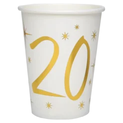 Gobelet en papier Blanc/Or 20 ans (Lot de 10)