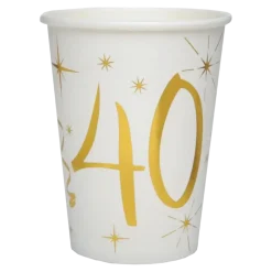 Gobelet en papier Blanc/Or 40 ans (Lot de 10)