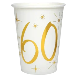 Gobelet en papier Blanc/Or 60 ans (Lot de 10)