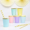 Gobelet en papier bleu clair bord or (Lot de 6)