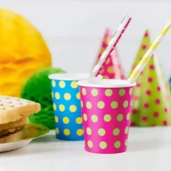 Gobelet en papier à pois multicolors (Lot de 6)