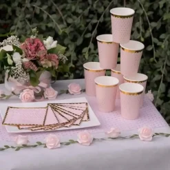Gobelet Rose à pois or et dorure (lot de 10)