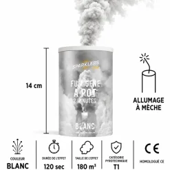 Gros pot fumigène 2 minutes blanc