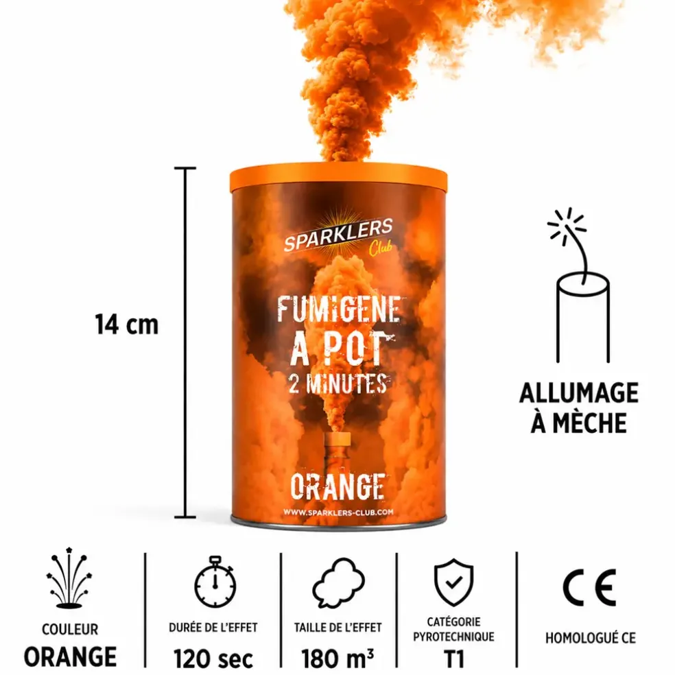 Gros pot fumigène 2 minutes orange