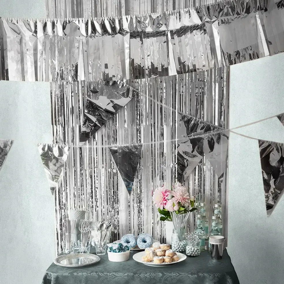 Guirlande Fanions Métallique Argent 10 m – Décoration Fête et Anniversaire