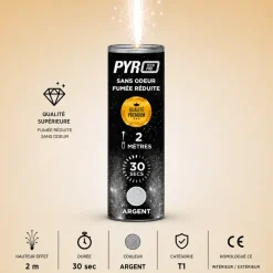 Jet de Scène Pyrotech Pro® – 2m / 30s – Argent – Qualité Supérieure