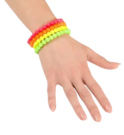 Kit de 4 bracelets en perles multicolores – accessoires rétro pour soirée, festival et déguisement