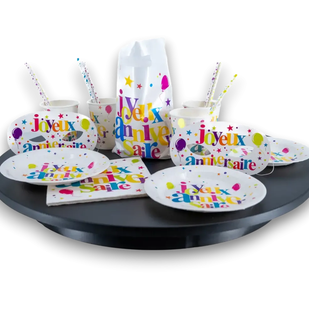 Kit Joyeux Anniversaire Multicolore 10 personnes