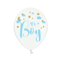 Lot de 6 ballons blancs avec inscription "It's a Boy"