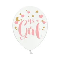 Lot de 6 ballons blancs avec inscription "It's a Girl"
