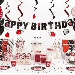 Lot de 50 ballons blancs avec motifs coeurs rouges