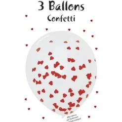 Lot de 3 Ballons Confettis Coeur rouge