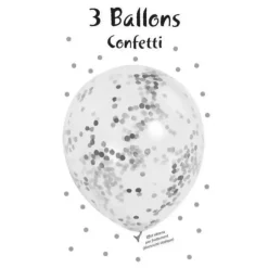Lot de 3 Ballons Confettis métal argent