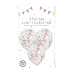 Lot de 3 Ballons Confettis Rose Gold
