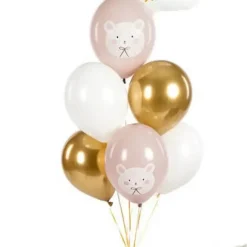 Lot de 6 ballons imprimés Ours - Rose/Blanc/Or - 30cm
