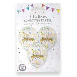Lot de 3 Ballons "Joyeux Anniversaire" Confettis Pastel