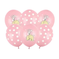 Lot de 6 Ballons Rose Pastel - Pois Blanc/Éléphant - 30cm