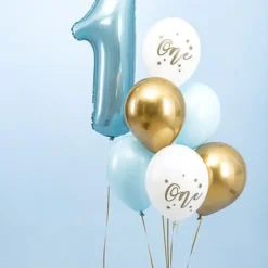 Lot de 6 Ballons 1st Birthday - Bleu/Blanc/Or - 30cm