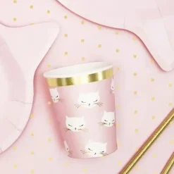 Lot de 6 Gobelets - Rose Clair - Tête Chaton - 20cl