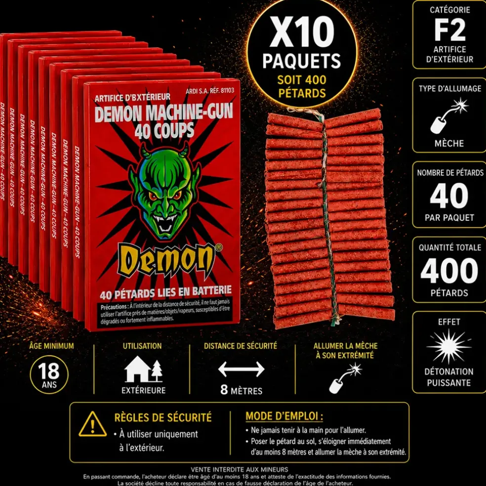 Lot de 10 Pétard DÉMON® MACHINE-GUN 40 COUPS