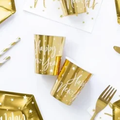 Lot de 6 verres en papier or Happy New year