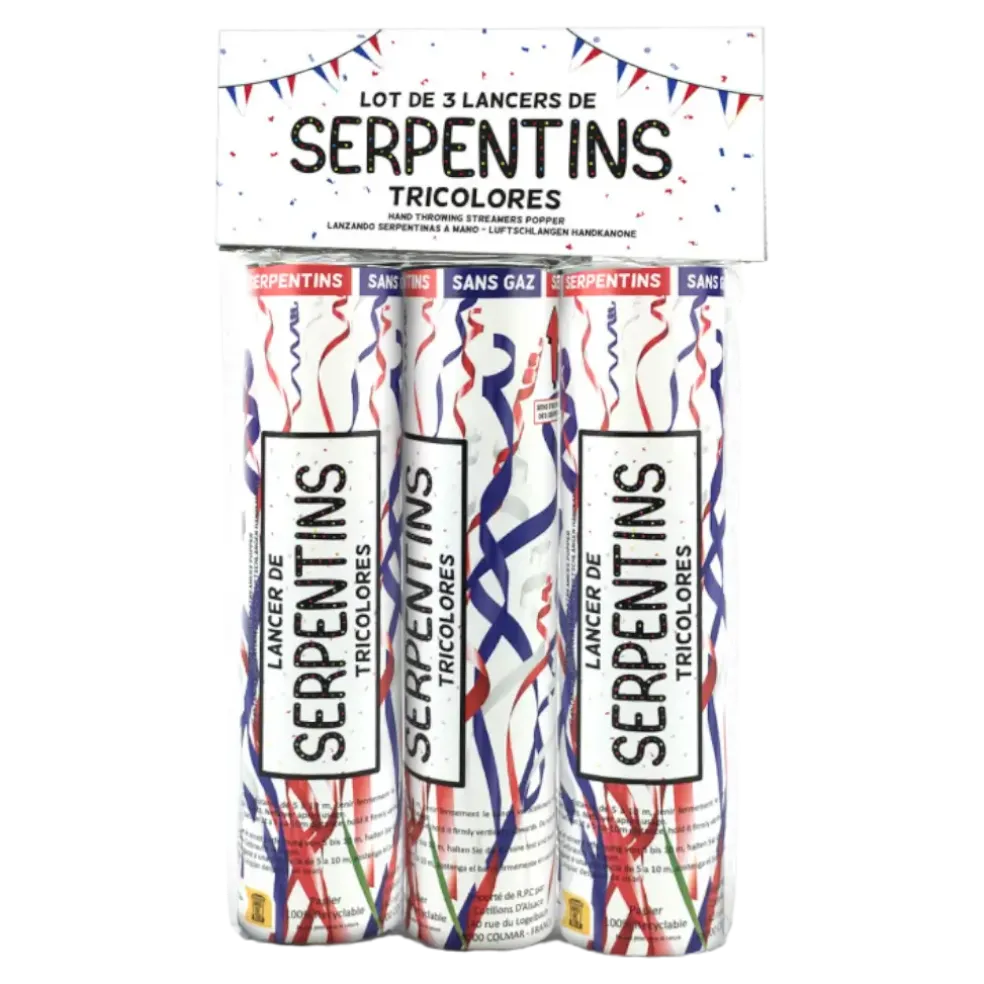 Lot 3 Lanceurs Serpentins Allez les Bleus 100% Biodégradable
