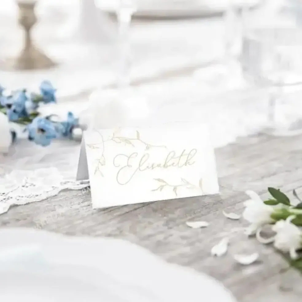 Marque place papier blanc et branches dorées (lot de 10)