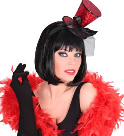 Mini Chapeau Rouge à Paillettes sur Bandeau avec Nœud et Voile – Accessoire Déguisement Cabaret