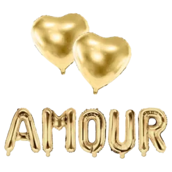 PACK BALLONS AMOUR + 2 BALLONS COEURS OR