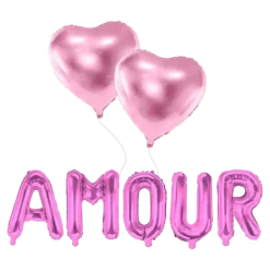 PACK BALLONS AMOUR + 2 BALLONS COEURS ROSE