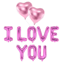 PACK BALLONS I LOVE YOU + 2 BALLONS COEURS ROSE
