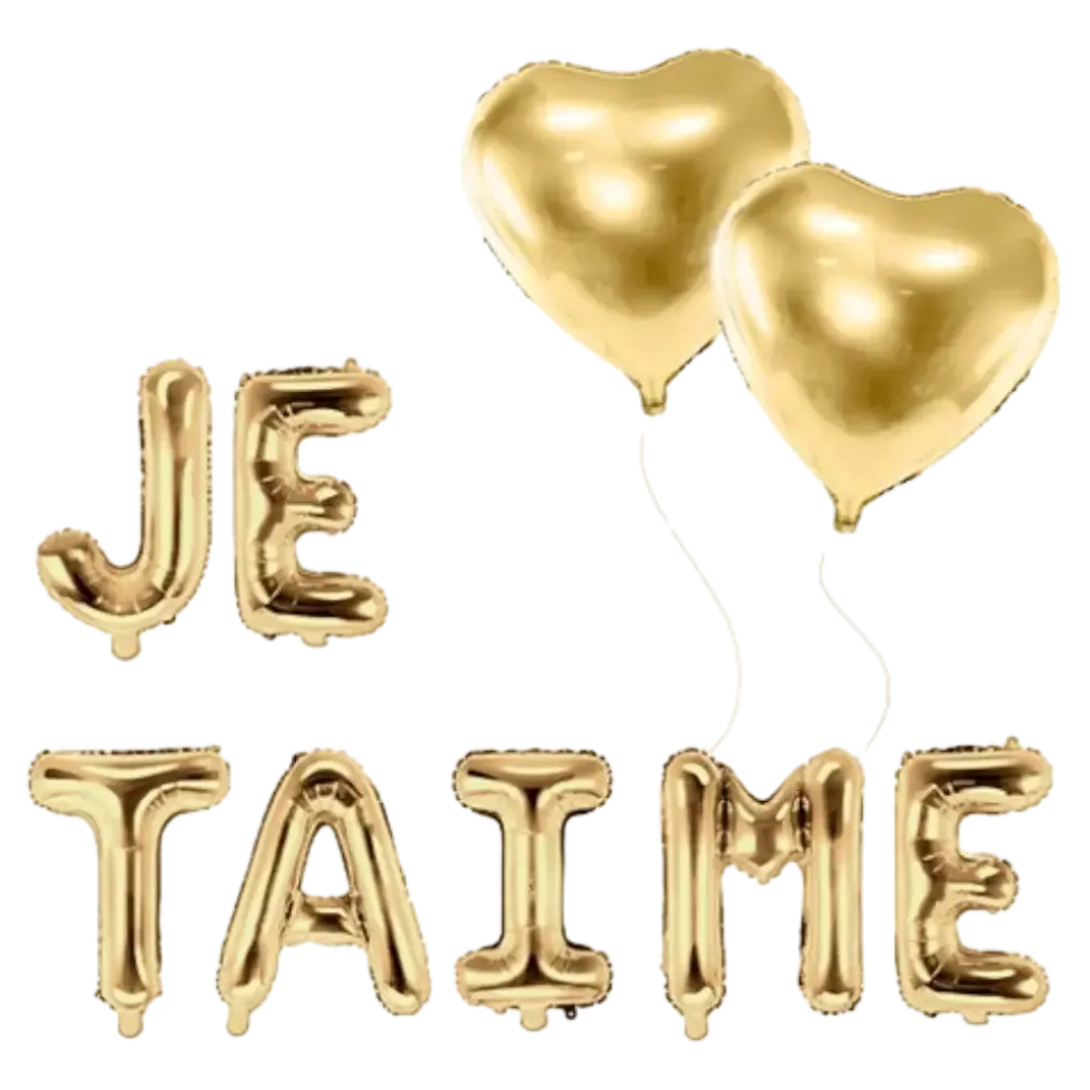 PACK BALLONS JE TAIME + 2 BALLONS COEURS OR
