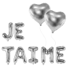 PACK BALLONS JE TAIME + 2 BALLONS COEURS ARGENT