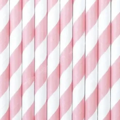 Paille en papier rayée Rose (Lot de 10)