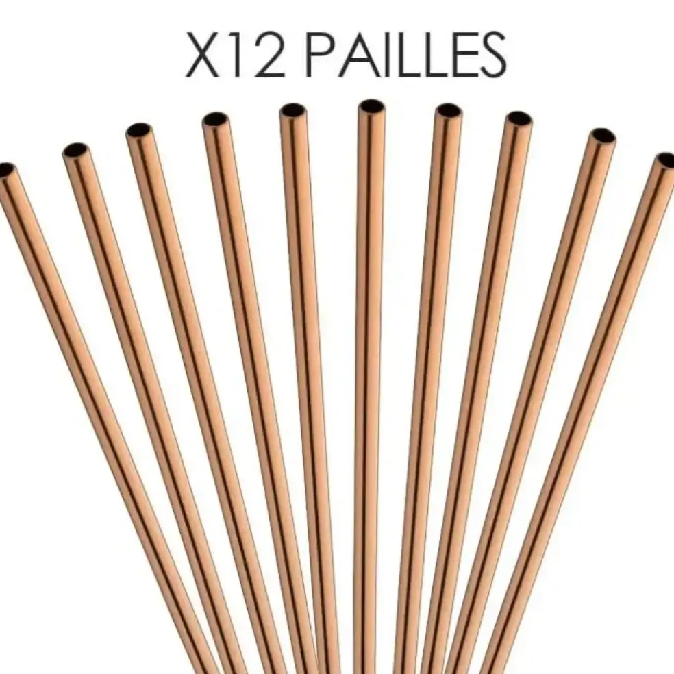 Paille inox réutilisable Or rose 21,5cm /ø6mm (12pcs)