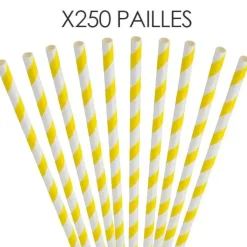 Paille papier rayée jaune 20cm /ø6mm (250 pcs)
